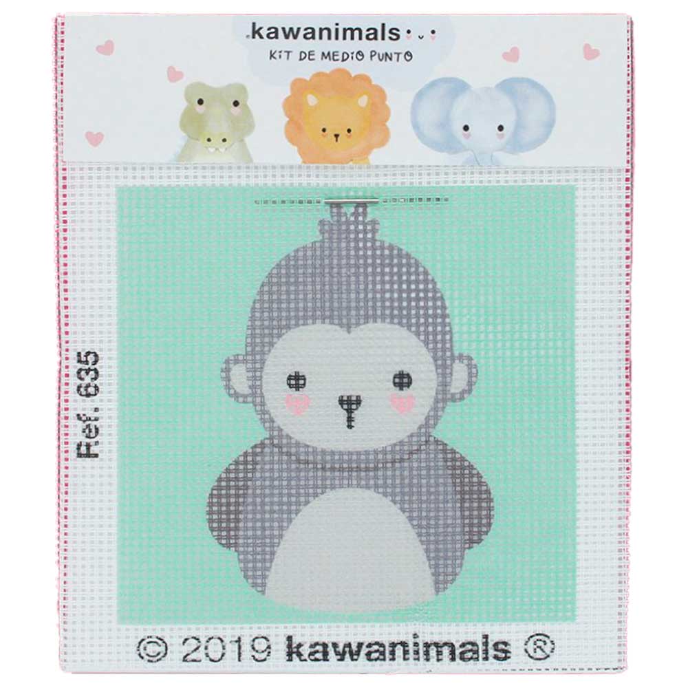 Kit Bordado Medio Punto sobre Cañamazo – (licencia oficial) – Animales – Kawanimals – Gorila – 12,0 x 12,0 cm. - Moda The Happy Patch - Imagen 2