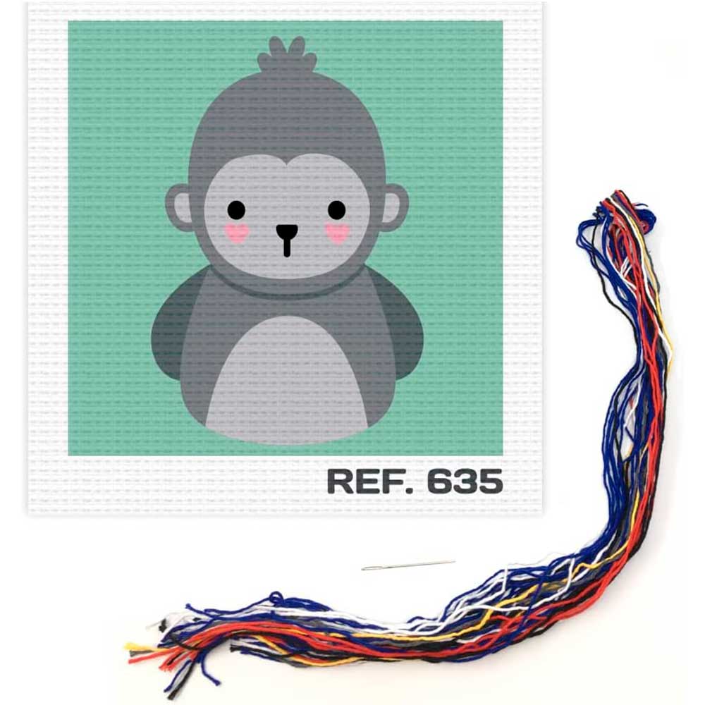 Kit Bordado Medio Punto sobre Cañamazo – (licencia oficial) – Animales – Kawanimals – Gorila – 12,0 x 12,0 cm. - Moda The Happy Patch - Imagen 4