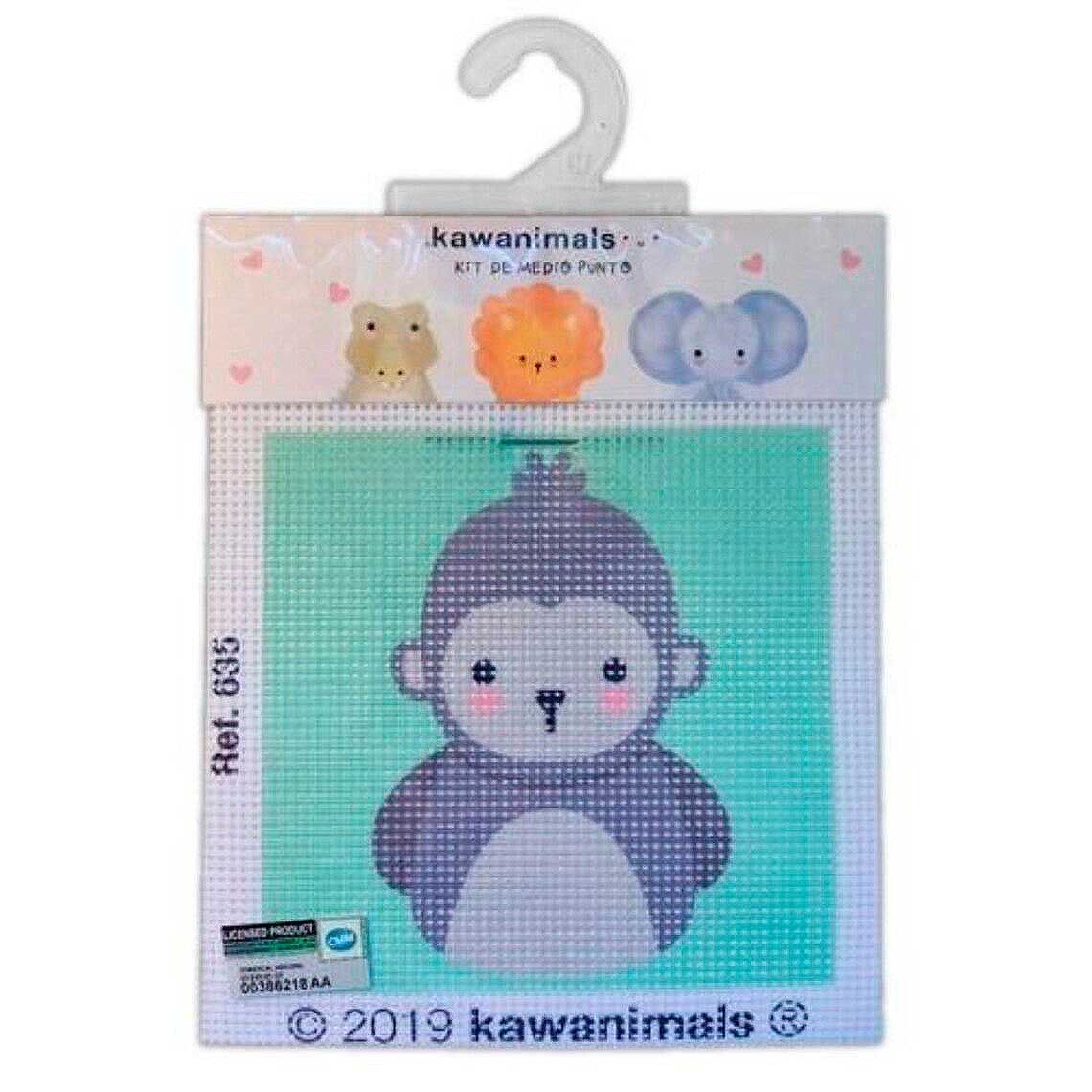 Kit Bordado Medio Punto sobre Cañamazo – (licencia oficial) – Animales – Kawanimals – Gorila – 12,0 x 12,0 cm. - Moda The Happy Patch - Imagen 3