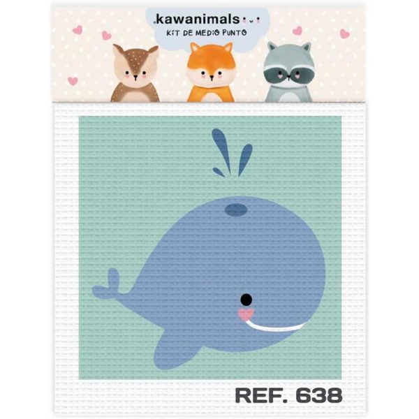 Kit Bordado Medio Punto sobre Cañamazo – (licencia oficial) – Animales – Kawanimals – Ballena – 12,0 x 12,0 cm. - Moda The Happy Patch - Imagen 2