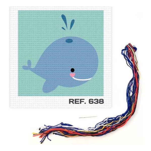 Kit Bordado Medio Punto sobre Cañamazo – (licencia oficial) – Animales – Kawanimals – Ballena – 12,0 x 12,0 cm. - Moda The Happy Patch - Imagen 4
