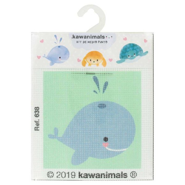 Kit Bordado Medio Punto sobre Cañamazo – (licencia oficial) – Animales – Kawanimals – Ballena – 12,0 x 12,0 cm. - Moda The Happy Patch - Imagen 3