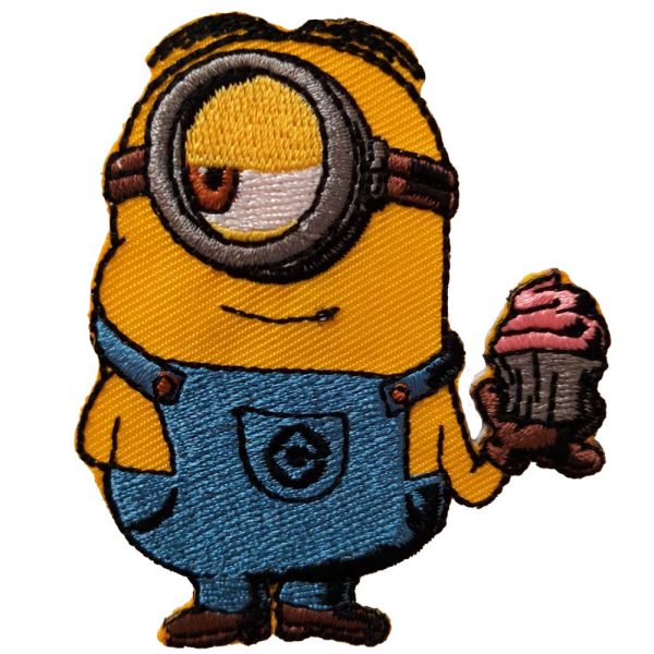 Parches Ropa Minions – Parche Bordado Ropa – (licencia oficial) – Minions – Stuart – Cupcake – Pastel – Humor – Graciosos – Simpáticos – Amistad – Amig@s – 5,7 x 6,8 cm. – Moda The Happy Patch
