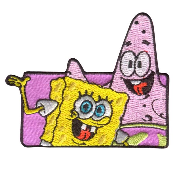 Parches Ropa Bob Esponja – Parche Bordado Ropa – (licencia oficial) – Esponge Bob – Bob & Patricio – Amig@s – Amistad – Infantil – Alegría – Fondo de Bikini – 7,8 x 5,6 cm. - Moda The Happy Patch