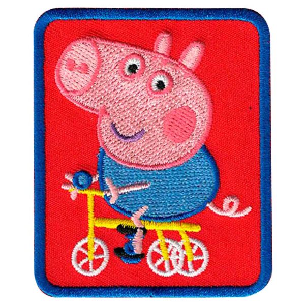 Parches Ropa Peppa Pig – Parche Bordado Ropa – Animales – (licencia oficial) – Peppa Pig – George en triciclo – Vehículos – Transportes – 5,7 x 7,6 cm. – Moda The Happy Patch