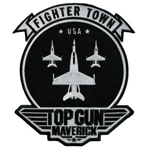 Parches Ropa Top Gun – Parche Bordado Ropa – (licencia oficial) – Top Gun Maverick Tamaño XL – Emblema – Escudo – Aviones – Jet – Guerrer@s – Aventurer@s – 18,0 x 21,3 cm. – Moda The Happy Patch