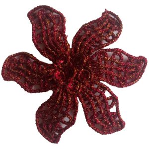 Parches Ropa – Parche Ropa Fiesta & Sofisticado, Lentejuelas, Cuentas Decorativas e Hilo Bordado Brillante – Artesanía Exclusiva de Lujo – Flores – Flor – Rojo & Dorado – Plantas – Hippie – 6,5 x 6,5 cm. – Moda The Happy Patch