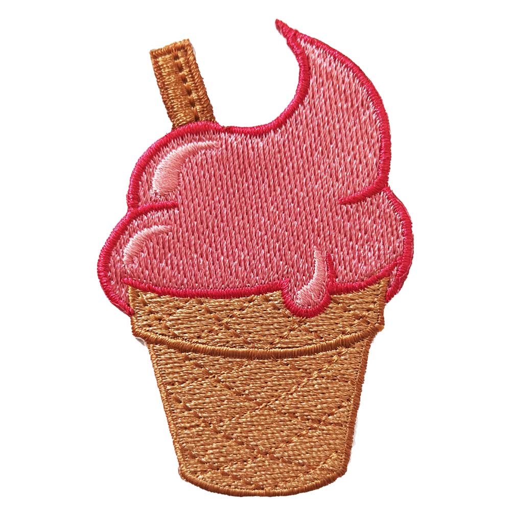Parches Ropa – Parche Bordado Ropa – Exclusivo – Comida – Tarrina Helado Fresa – Vaso de Galleta & Bola de Helado – Verano – Dulce – 4,7 x 6,9 cm. – Moda The Happy Patch