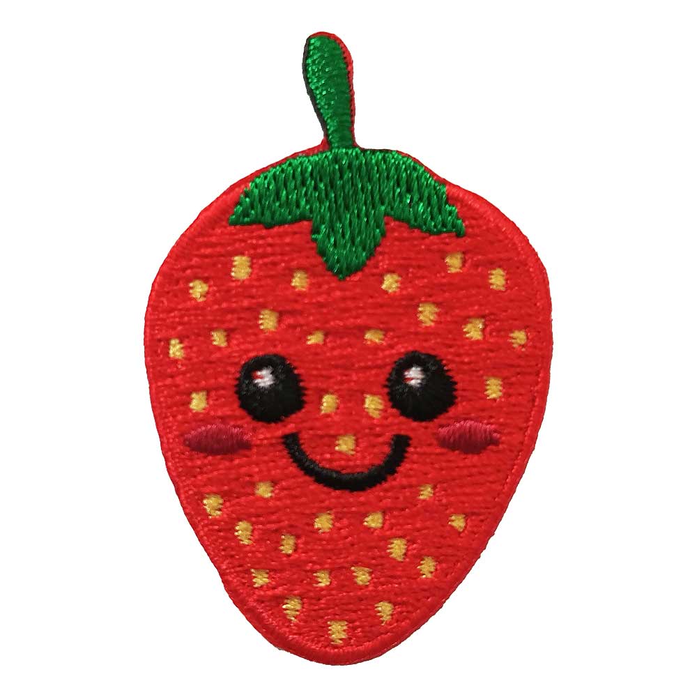 Parches Ropa – Parche Bordado Ropa – Exclusivo – Comida – Fruta – Fresa – Dulce – Feliz – Sonrisa – 3,6 x 5,0 cm. – Moda The Happy Patch