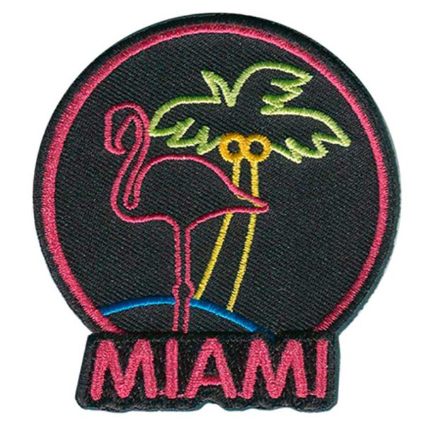Parches Ropa – Parche Bordado Ropa – Exclusivo – Ciudades – Geografía – Lugares – Miami – Verano – Flamenco – Playa – Palmeras – 6,2 x 6,8 cm. - Moda The Happy Patch