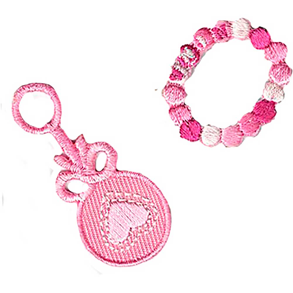 Parches Ropa Pack – (2 Parches Bordados Ropa) – Exclusivos – Baby – Bebé – Sonajero & Pulsera – (Sonajero 3,0 x 3,5 cm. – Pulsera 2,5 x 2,5 cm.) - Moda The Happy Patch