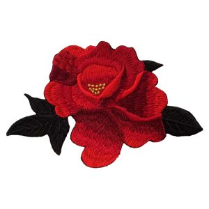 Parches Ropa – Tamaño XL – Parche Bordado Ropa – Exclusivo – Decoración – Motivo Decorativo – Flor – Rosa Roja – 13,5 x 8,9 cm. – Moda The Happy Patch