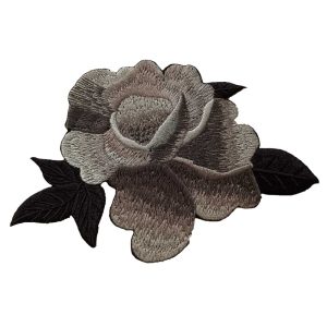 Parches Ropa – Tamaño XL – Parche Bordado Ropa – Exclusivo – Decoración – Motivo Decorativo – Flor – Plata & Gris Perla – 13,5 x 8,9 cm. – Moda The Happy Patch