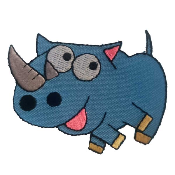 Parches Ropa – Parche Bordado Ropa – Exclusivo – Animales – África – Rinoceronte – Azul – 6,5 x 4,8 cm. – Moda The Happy Patch