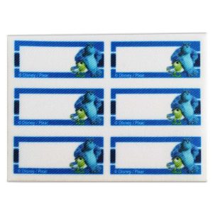 Disney – Pixar – Etiquetas Textiles Marcar Ropa – Pack 6 Etiquetas Tejidas – Vestir con Estilo – (licencia oficial) – Monsters University – Monstruos University – Monstruos Verde y Azul – Mike Wazowski & James P. Sullivan – Aventurer@s – Amig@s – Amistad – 5,5 x 2,7 cm. (para cada etiqueta) – Moda The Happy Patch