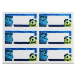 Disney – Pixar – Etiquetas Textiles Marcar Ropa – Pack 6 Etiquetas Tejidas – Vestir con Estilo – (licencia oficial) – Monsters University – Monstruos University – Monstruos Verde y Azul – Mike Wazowski & James P. Sullivan – Aventurer@s – Amig@s – Amistad – 5,5 x 2,7 cm. (para cada etiqueta) – Moda The Happy Patch