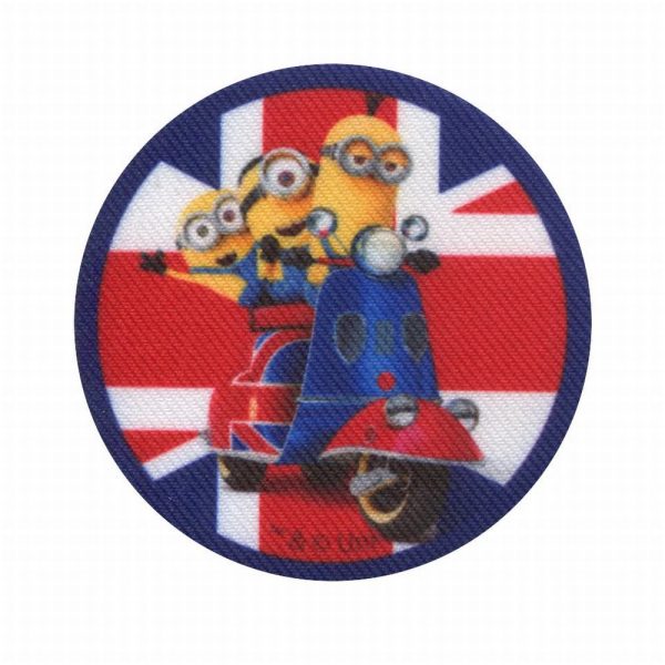 Parches Ropa Minions – Parche Impreso Ropa – (licencia oficial) – Minions – Kevin & Stuart & Bob – British – Gran Bretaña – Bandera – Moto – Humor – Graciosos – Simpáticos – Amistad – Amig@s – 6,5 x 6,5 cm. - Moda The Happy Patch