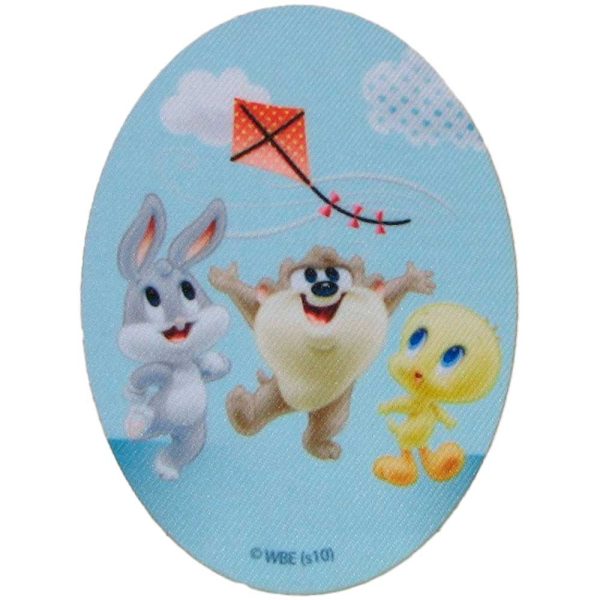 Parches Ropa Warner Bros – Parche Impreso Ropa – Animales – (licencia oficial) – Baby Looney Tunes – Canario Piolín & Conejo Bunny & Diablo de Tasmania con Cometa – Bebés – Amistad – Amig@s – Tiernos – 11,0 x 8,0 cm. - Moda The Happy Patch