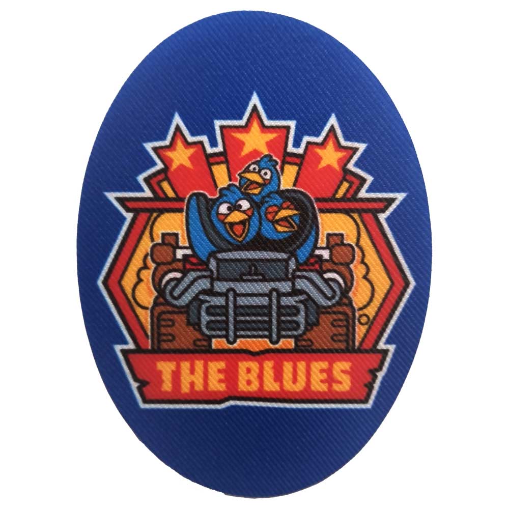 Parches Ropa Angry Birds – Parche Impreso Ropa – Animales – Vehículos – (licencia oficial) – Angry Brids Go – Pájaros Azules – The Blues – Azulejos – Automóvil – Coche Carreras – 11,0 x 8,0 cm. – Moda The Happy Patch