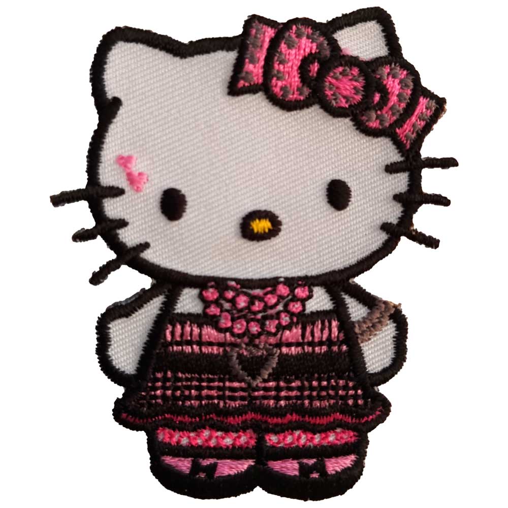 Parches Ropa Sanrio – Parche Bordado Ropa – (licencia oficial) – Animales – Hello Kitty – Gata & Vestido – Negro & Rosa – Bebé – Infantil – 5,2 x 6,0 cm. - Moda The Happy Patch