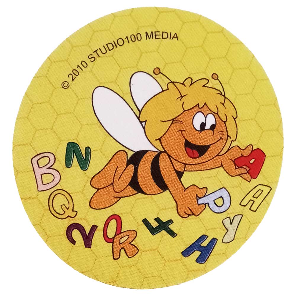 Parches Ropa La Abeja Maya – Parche Impreso Ropa – (licencia oficial) – Infantil – Animales – Abeja & Letras – Escuela – Didáctico – Aprender – Mundo Fantasía – Tiernos – 7,2 x 7,6 cm. – Moda The Happy Patch