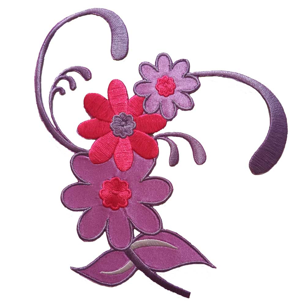 Parches Ropa – Tamaño XL – Parche Bordado Ropa – Exclusivo – Decoración – Motivo Decorativo – Flores – Rosa & Lila & Violeta – 16,5 x 14,5 cm. – Moda The Happy Patch