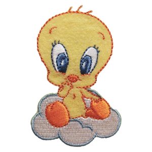 Parches Ropa Warner Bros – Parche Bordado Ropa – Animales – (licencia oficial) – Bebé – Baby Looney Tunes – Tweety & Cloud – Canario Piolín & Nube – Tiernos – 4,6 x 7,2 cm. – Moda The Happy Patch