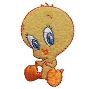 Parches Ropa Warner Bros – Parche Bordado Ropa – Animales – (licencia oficial) – Bebé – Baby Looney Tunes – Tweety  – Canario Piolín & Sentado – Tiernos – 4,4 x 6,8 cm. – Moda The Happy Patch