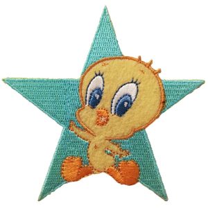 Parches Ropa Warner Bros – Parche Bordado Ropa – Animales – (licencia oficial) – Bebé – Baby Looney Tunes – Tweety  – Canario Piolín & Estrella – Tiernos – 8,3 x 8,4 cm. – Moda The Happy Patch